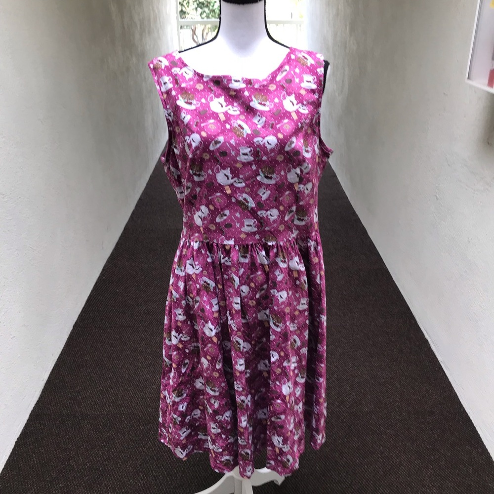 Lindy Bop Pink Cat Print Dress